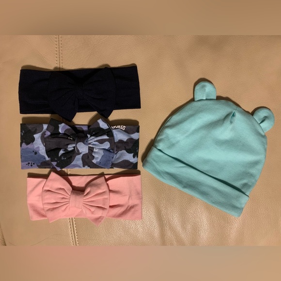 4 pc infant headband bows & beanie - Picture 1 of 3